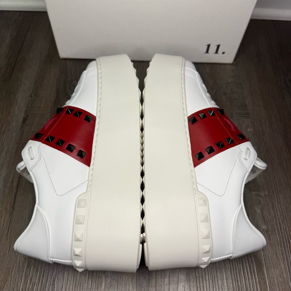 Valentino Garavani Limited Edition Rockstud Platform White Red Leather Sneakers - Picture 9 of 15